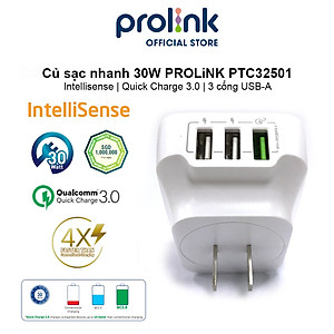 Củ sạc nhanh 3 cổng Prolink PTC32501 Quick charge 3.0 - Hàng chính hãng