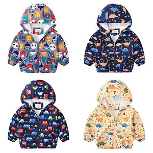 Áo khoác gió bé trai 2-7 tuổi 2 lớp in hình ngộ nghĩnh, Áo gió cho bé xuất Hàn bên trong lót cotton hàng Quảng Châu