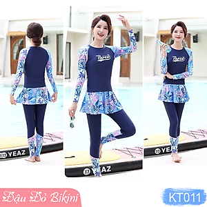 Bộ đồ bơi trung tuổi kín chống nắng, áo bơi dài tay cho mẹ và bà, quần dài mix cùng chân váy rời tránh lộ bụng, chất đẹp | KT011