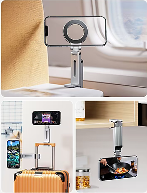 Giá đỡ kệ đỡ điện thoại từ tính gập xoay 360 độ để bàn, kẹp thành bàn, ô tô, máy bay livestream, selfile tự sướng - Hàng chính hãng