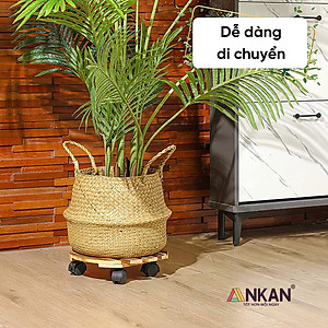 Đế Lót Chậu Cây ANKAN Có Bánh Xe - Gỗ Tràm Mặt Tròn 30cm, Tải Trọng 60kg - Màu Vàng