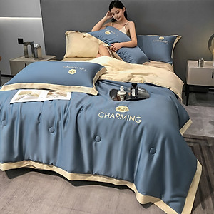 Bộ chăn ga gối phi lụa sang trọng mẫu mới năm 2023