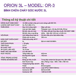 Bình chữa cháy Pin Lithium Orion 3lit Or-3 /Bình chữa cháy xe điện / Bình chữa cháy Vinafoam Orion 3lit