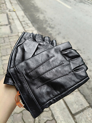 Găng tay nam hở ngón BHY5293 Găng tay phượt, da cừu thật. thoái mái lái xe.