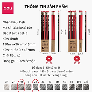 Bút Chì Lục Giác 2B HB Deli - Bút Chì Gỗ Thi Trắc Nghiệm Ruột Đậm Bút Chì Học Sinh Cấp 1 Tập Viết Chì Vẽ Phác Thảo