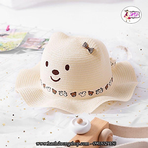 Nón cói trẻ em vành gợn sóng hình mặt heo HQC210