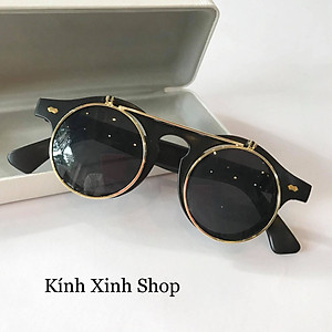 Kính Râm Nam Nữ Mắt Tròn 2 Tròng Mở Nắp 2in1 Gọng Nhựa Đi Ngày và Đêm