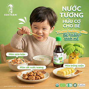 Nước tương mật hoa dừa organic Sokfarm - Cho bé, Không từ đậu nành, cắt giảm muối, không chất bảo quản