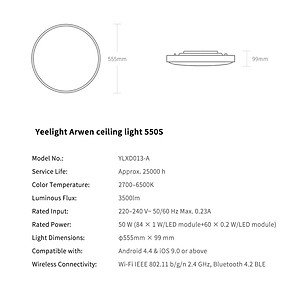 Đèn Led Ốp Trần Thông Minh Yeelight Arwen S450/S550 - 50W - Led RGB hắt trần - Hỗ trợ Homekit, Mihome Global - Hàng chính hãng