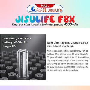 Quạt cầm tay mini JisuLife F8X 4500mAh - Tích hợp Sạc dự phòng, Đèn pin - Hàng chính hãng