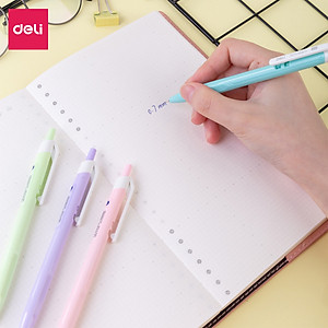 Bút Bi Xanh Ngòi 0.7 Đầu Bấm Deli - Vỏ Nhựa Màu Sắc Xinh Xắn Cute Macaron Pastel Viết Siêu Mượt - Phù Hợp Văn Phòng Học Sinh Ghi Chép Sổ Tay - EQ03330