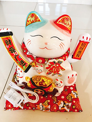 Tượng Mèo Thần Tài vẫy tay chiêu tài lộc 23cm bằng gốm sứ, mẫu giao ngẫu nhiên- Hàng chính hãng