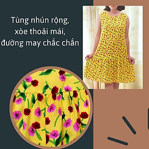 Váy ngủ Đầm nữ mặc nhà Váy dáng xòe chất vải lanh tole thoáng mát họa tiết hình hoa dễ thương New Design DA0001