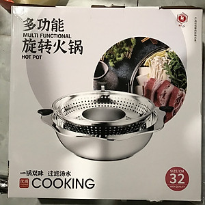 Nồi Lẩu Xoay, Nồi Lẩu Inox, Nồi Lầu 2 Tầng Phong Cách Hàn Quốc Size 32 - Hàng Nhập Khẩu