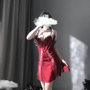 Q10 Váy ngủ nữ hai dây chéo lưng ren dọc trước sexy  - Đầm ngủ nữ hai dây gợi cảm - Đồ ngủ nữ sexy quyến rũ