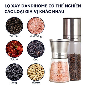 Lọ xay tiêu DandiHome inox 304, thủy tinh Borosilicat cao cấp trong suốt
