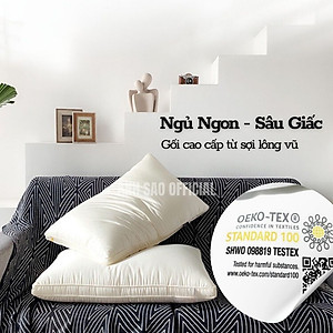 1 Gối Lông vũ Microfiber Cao cấp A - Đạt Chứng nhận OEKO-TEK an toàn sức khỏe, không chứa chất độc hại - Gối nằm êm ái, mềm mịn, kháng khuẩn - Gối chuẩn khách sạn 5 sao