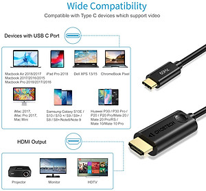 Dây cáp chuyển đổi cổng PD Type-C ra cổng HDMI chuẩn 4K dài 180cm hiệu CHOETECH CH009 cho điện thoại Macbook (Tốc độ ổn định 10Gbps@60Hz, Video chất lượng độ phân giải cao 4K) - Hàng chính hãng