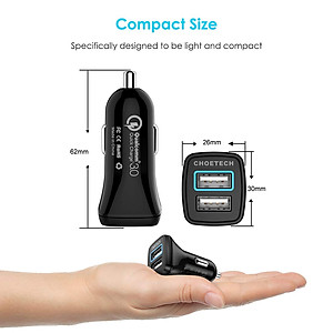 Tẩu củ sạc nhanh 30W QC Qualcomm 3.0 đa năng dành cho xe hơi ô tô 2 cổng USB hiệu CHOETECH HPK-C0051 (30W, Công nghệ sạc nhanh QUALCOMM Quick Charge 3.0, 2 cổng USB Car Charger) - Hàng chính hãng