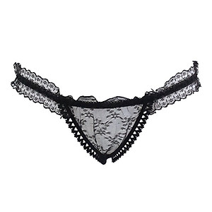 Quần lót hở mông thêu ren trong suốt - Đen