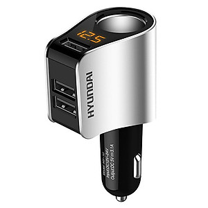 Tẩu sạc ô tô nhãn hiệu Hyundai HY-10 công suất 80W, một đầu chia tẩu và 3 cổng usb - Hàng nhập khẩu