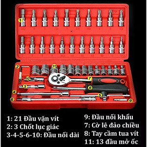Bộ Dụng Cụ Mở Bulong Ốc Vít Đa Năng 46 Chi Tiết, Không Han Gỉ Bộ Dụng Cụ Sửa Chữa Ôtô Xe Máy 46 Món Đa Năng