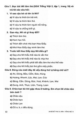 Sách 35 Bộ Đề Văn - Tiếng Việt Lớp 2 - Tự Luận & Trắc Nghiệm (Tái Bản)