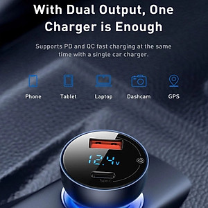 Tẩu sạc nhanh đa năng Baseus CCKX-C0A tích hợp Type-C và USB công suất 65W - Hàng Nhập Khẩu