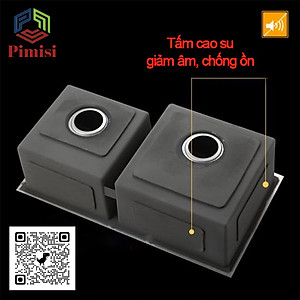 Chậu rửa bát chén inox 304 Pimisi đúc 2 hố cân, kích thước bồn rửa chén 78 x 43 - 82 x 45 cm làm từ thép không gỉ sus 304 đầy đủ xi phông loại to và kèm rổ đựng đồ dùng để rửa chén bát gắn được cả âm - dương bàn đá bếp | Hàng chính hãng