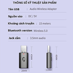 Thiết bị thu phát âm thanh Usb bluetooth 5.0 âm thanh đa chức năng jack cắm 3.5mm cho loa, ô tô tai nghe bluetooth, biến loa thường thành loa Bluetooth, Hàng Chính Hãng