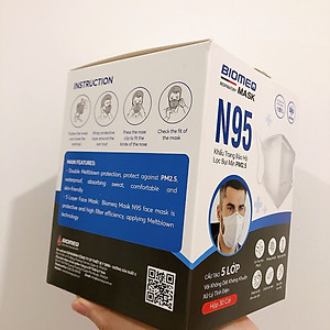 Hộp 30 chiếc KHẨU TRANG N95 CHÍNH HÃNG Không van 5 lớp BIOMEQ mask - KHÁNG KHUẨN - Chống bụi mịn - Khẩu trang bảo hộ N95 