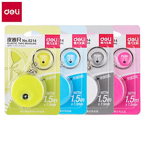 Thước Dây Deli Có Thể Làm Móc Chìa Khóa- Dài 1.5M - Thước Dây Cuộn - Màu Trơn Xanh Lá / Xanh Dương / Hồng / Trắng  - 1 Chiếc