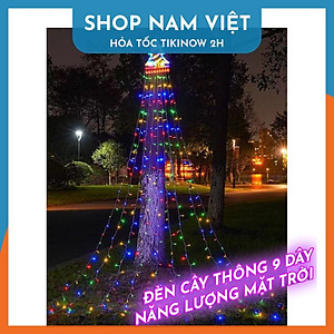 Đèn Sao Thả 9 Dây Năng Lượng Mặt Trời Trang Trí Giáng Sinh, Năm Mới