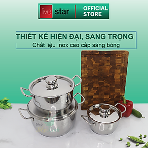 Bộ 3 Nồi Thân Cool Thấp Nắp Inox Fivestar FS06C-1 - Hàng Chính Hãng