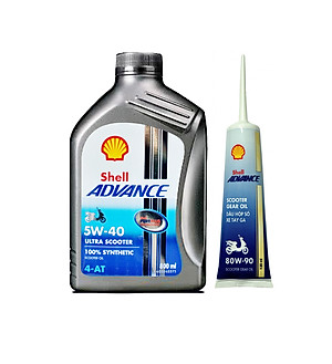 Combo Nhớt cao cấp cho xe tay ga đời mới Shell Ultra Scooter 4T 5W40 800ml và Nhớt hộp số Shell Advance 120ml