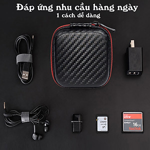 Hộp đựng tai nghe, cáp sạc Sợi Carbon Vuông cho phụ kiện di động (Có lưới bên trong) - Hàng chính hãng