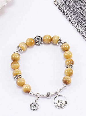 Vòng Tay Phong Thủy Nữ Đá Mắt Hổ Vàng Tâm Phối Charm Hoa Sen Bạc (8mm) Mệnh Thổ, Kim Ngọc Quý Gemstones