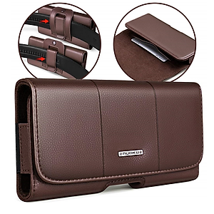 Case bao da đeo nịt da thật cho iPhone 11 12 13 14 Pro Max / 14 Plus / Note 20 / S22 / S23 ultra và các dòng máy từ 6.7 inch trở xuống hiệu HOTCASE Nuoku Elegant and Royal phiên bản đeo thắt lưng - có ngăn đựng thẻ, nắp gập hít nam châm  - Hàng nhập khẩu