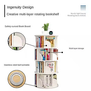 Kệ sách 4-5 tầng giá sách giá đỡ sàn sáng tạo xoay 360 độ giá sách bằng gỗ cho trẻ em sử dụng tại nhà