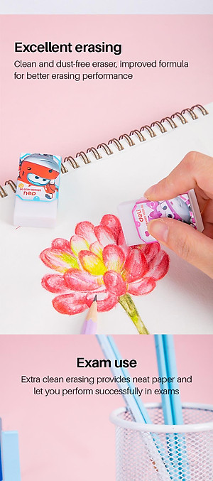 Gôm Tẩy Deli - Super Wings - Đỏ/Hồng - Combo 3 Chiếc Màu Ngẫu Nhiên - EH02000