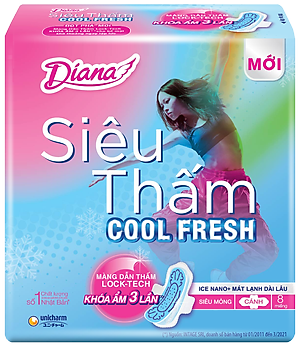 Combo 6 Băng vệ sinh Diana Siêu thấm Cool Fresh Siêu mỏng Cánh gói 8 miếng