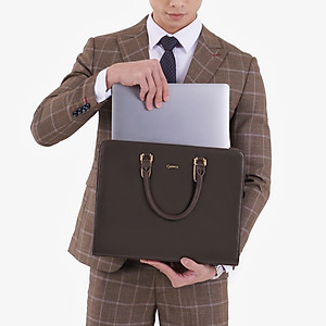 Cặp Da Nam Công Sở Túi Xách GENCE CTS08 Da Bò Cao Cấp Màu Nâu Có Dây Đeo Vai