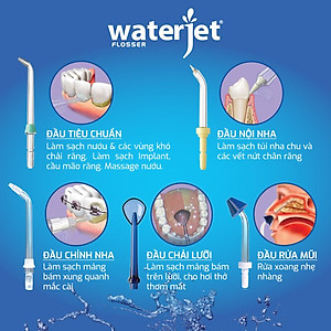 Máy tăm nước gia đình Waterjet Flosser Ultra (12 đầu tăm, dùng được cho người niềng răng, có đầu cạo lưỡi, đầu hút mũi) - Bảo hành 12 tháng