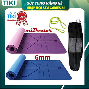 Thảm Yoga Định Tuyến 2 Lớp 6mm miDoctor + Bao Đựng Thảm Yoga Định Tuyến + Dây Buộc (Màu Ngẫu Nhiên)