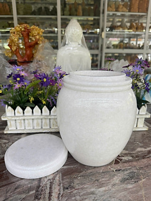 Hủ đưng tro cốt đá cẩm thạch trắng - Cao 25 cm