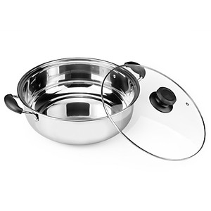 Nồi Lẩu Inox Nắp Kính Dùng Được Cho Mọi Loại Bếp Size 26cm, 28cm 
