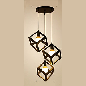 Bộ 3 đèn thả khối lập phương trang trí nội thất - kèm bóng LED và đế ốp trần