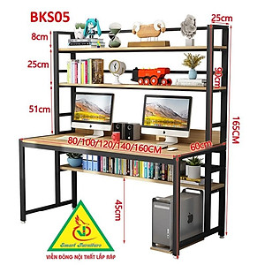 Bàn làm việc, bàn học khung sắt mặt gỗ BKS05 - Nội thất lắp ráp Viendong Adv