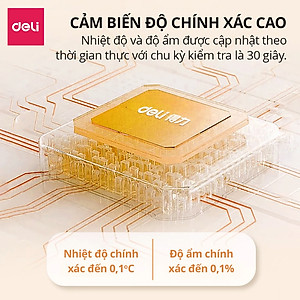 Nhiệt ẩm kế, nhiệt kế phòng Deli đồng hồ xem giờ có báo thức đo nhiệt độ phòng, độ ẩm phòng ngủ cho bé chính xác