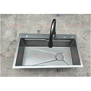 Chậu rửa bát inox304 chống xước 7845 nano đen dày 3li, vòi rửa bát nóng lạnh rút dây nano, bộ xả, khay inox, xịt ly cốc, bình rửa bát